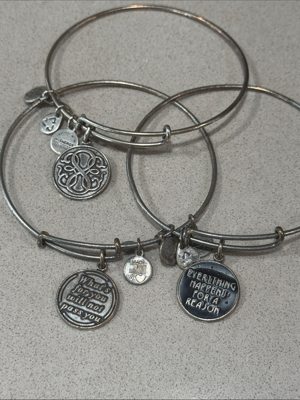 Alex and Ani Silver-Tone Inspirational Charm Bangle Bracelet Set of 3